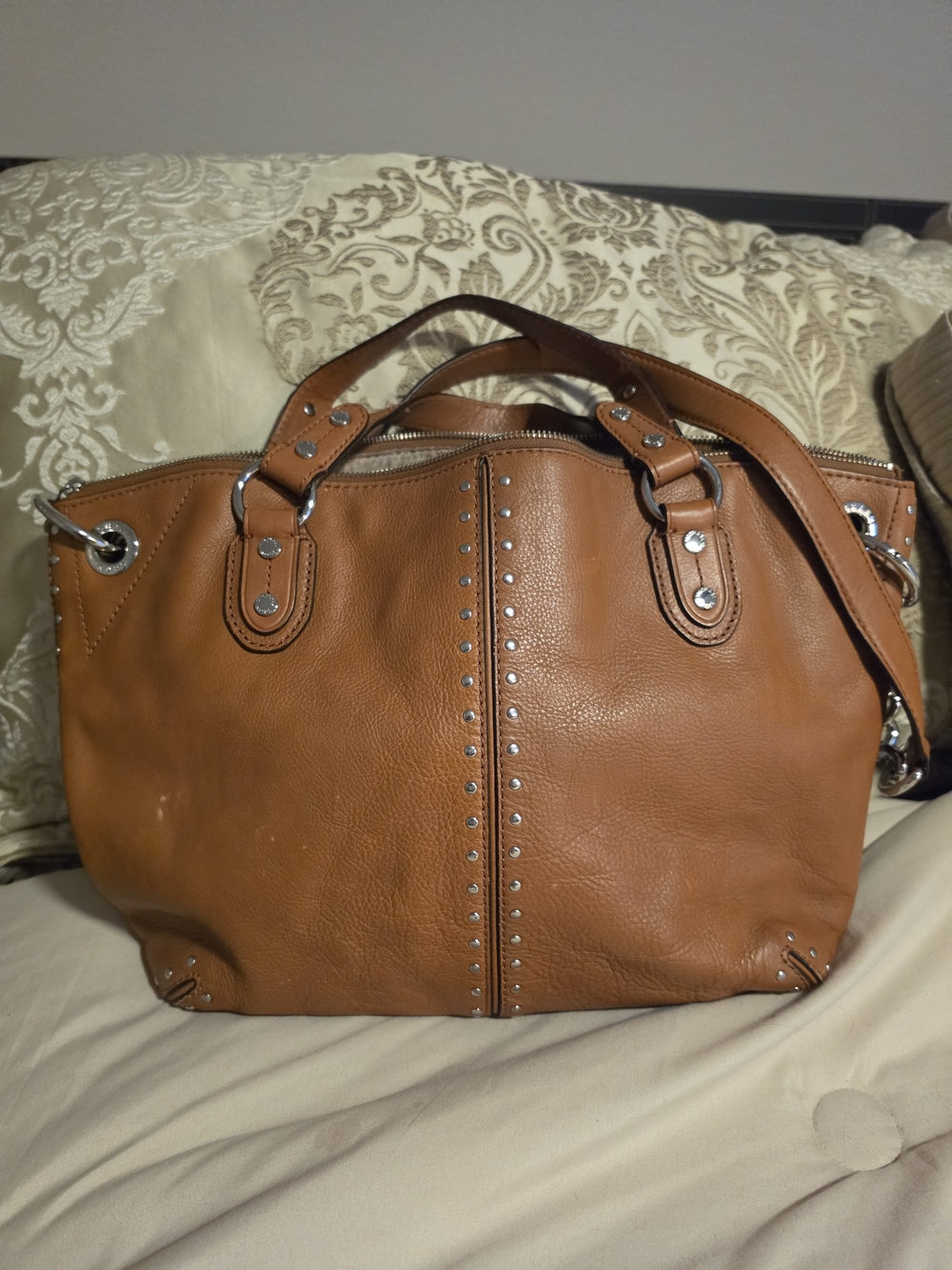 Michael Kors Cognac Leather Studded Shoulder Bag